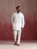 Thumbnail for trueBrowns Men's White Cotton Shirt Collar Stylized Kurta Co-ord set