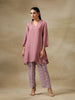 trueBrowns Dark Mauve Bandhani Printed Silk Collared Co-Ord Set - Distacart