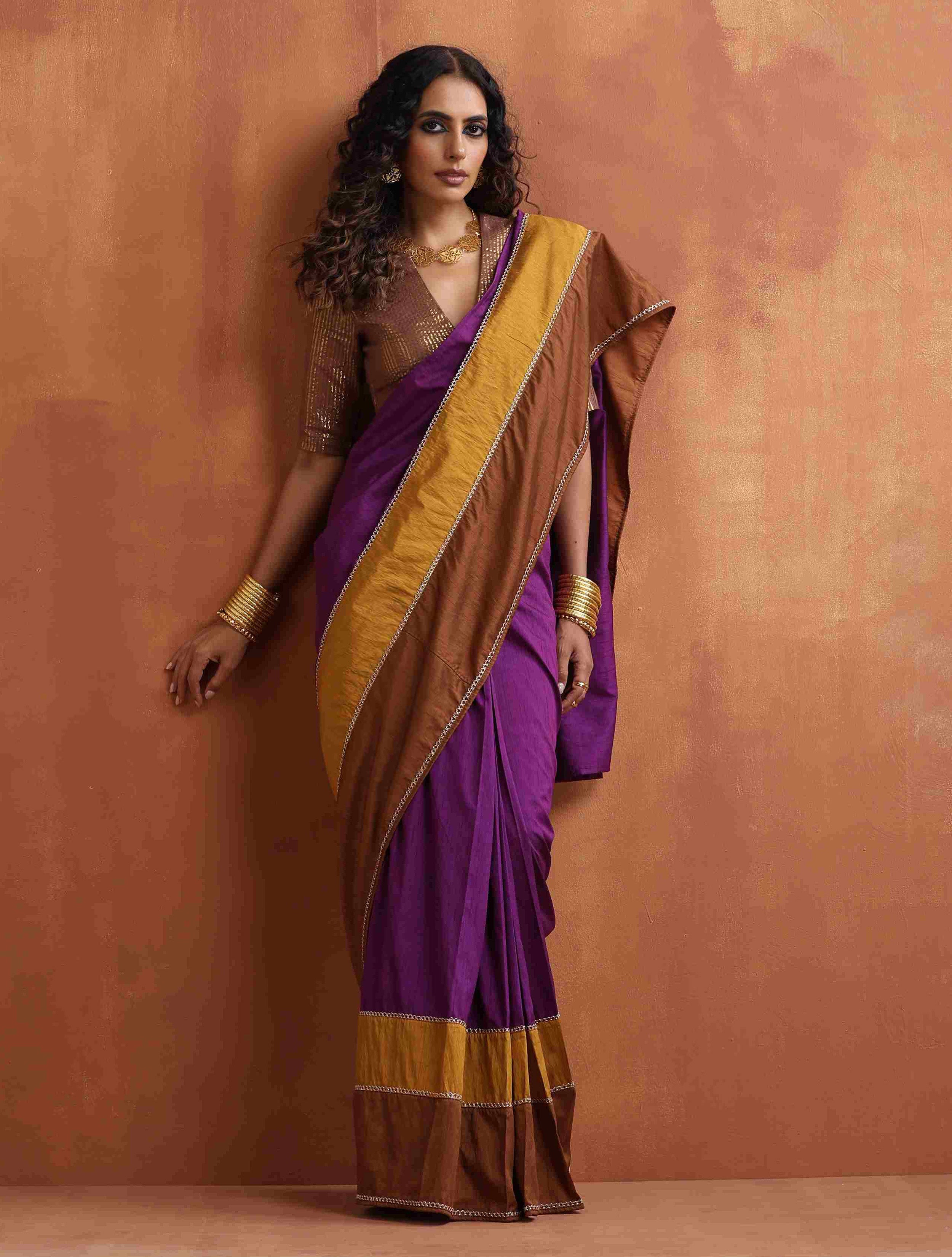 trueBrowns Purple Silk Ready To Wear Saree - Distacart