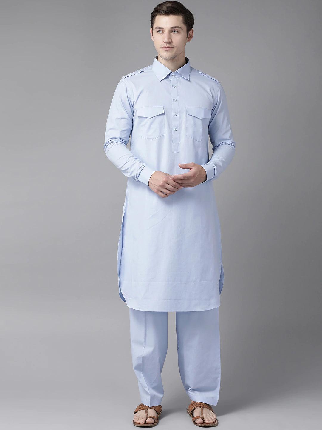 Fabmade Men Sky Blue Pathani Suits - Distacart
