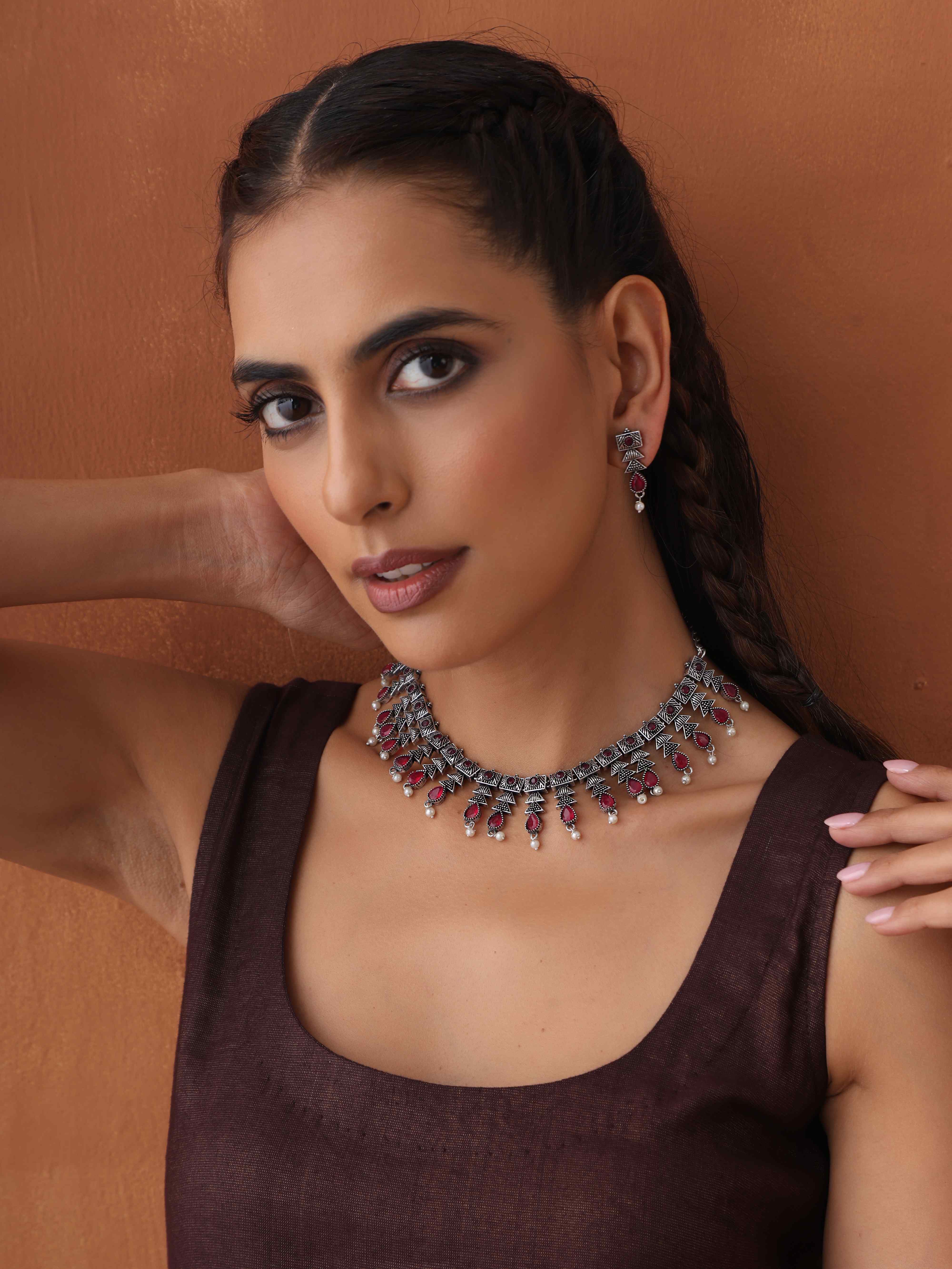 trueBrowns Silver Tone Banjara Necklace Set - Distacart