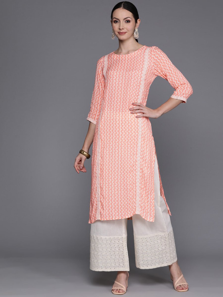 Ahalyaa Abstract Printed Pure Cotton Kurta with Lace Detail - Distacart