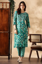 Thumbnail for BulBul Simar Rayon Rama Kurta Set with Dupatta