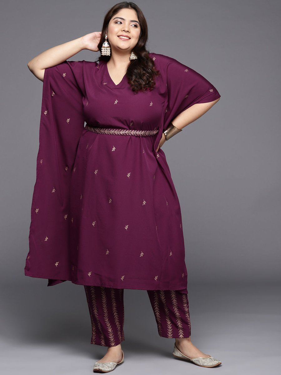 Ahalyaa Plus Size Floral Printed Kaftan Kurta with Trousers - Distacart