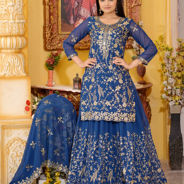 Yash Enterprise Trendy Fox Georgette Sequence Embroidery Readymade Blue Salwar Suit