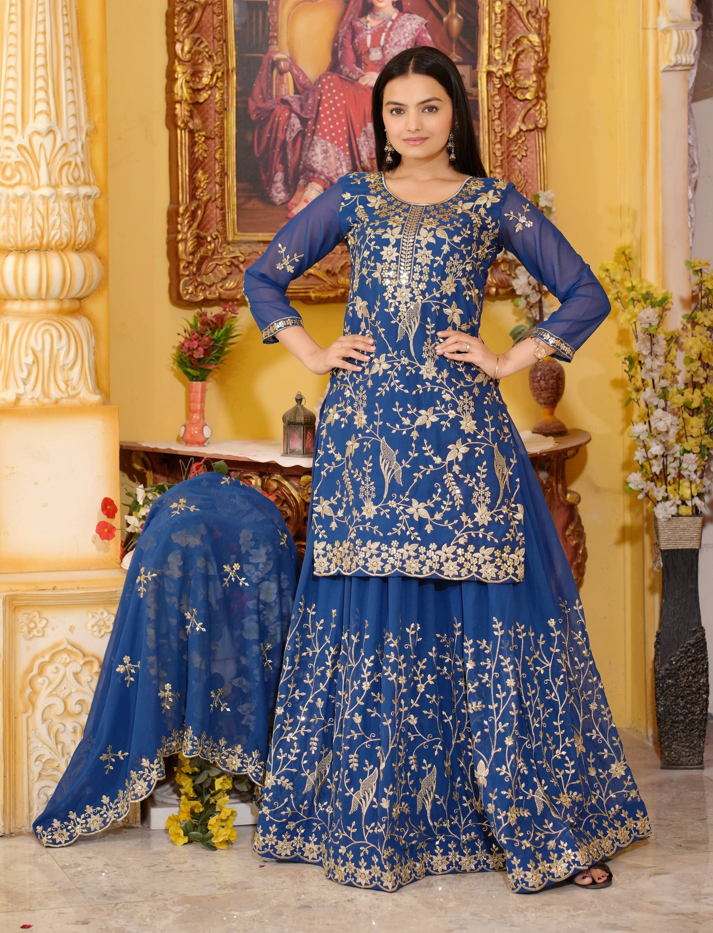 Yash Enterprise Trendy Fox Georgette Sequence Embroidery Readymade Blue Salwar Suit - Distacart