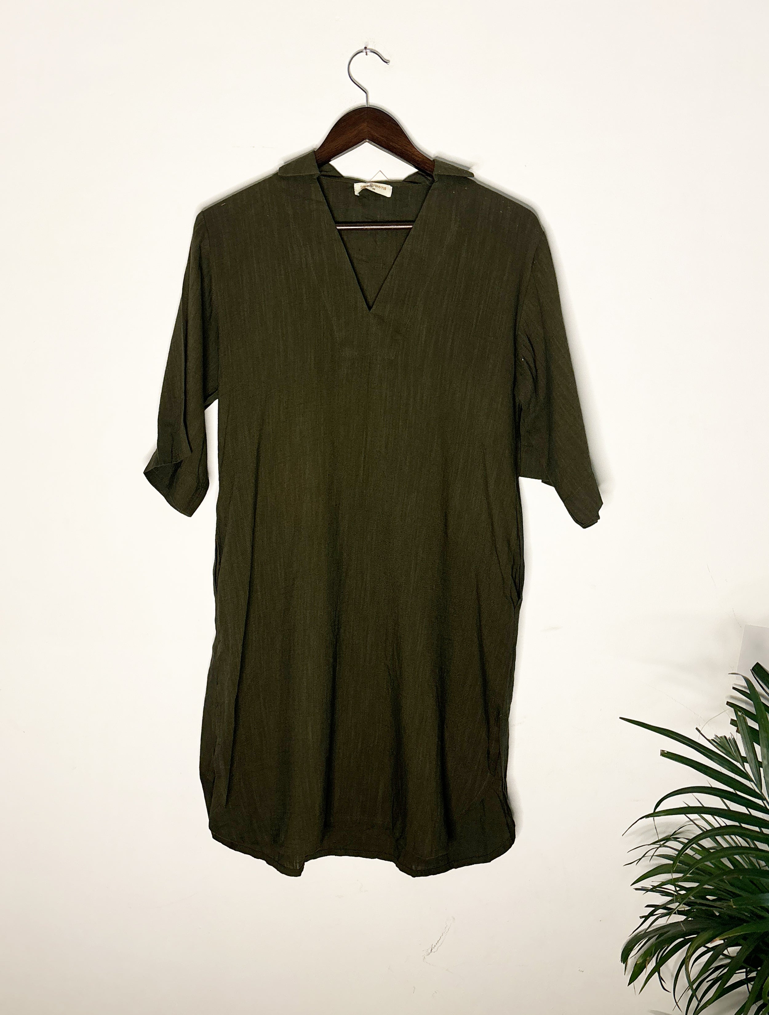 trueBrowns Olive Green Slub Collared Top - Distacart