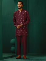 Thumbnail for trueBrowns Men's Wine Diamond Viscose Silk Co-ord Set - Distacart
