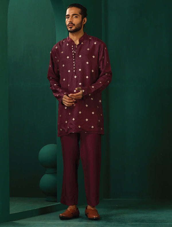 trueBrowns Men's Wine Diamond Viscose Silk Co-ord Set - Distacart