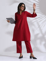 Thumbnail for trueBrowns Maroon Slub Kurta Co-ord Set