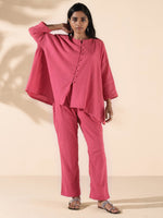 Thumbnail for trueBrowns Pink Cotton Dobby Oversized Co-ord Set - Distacart