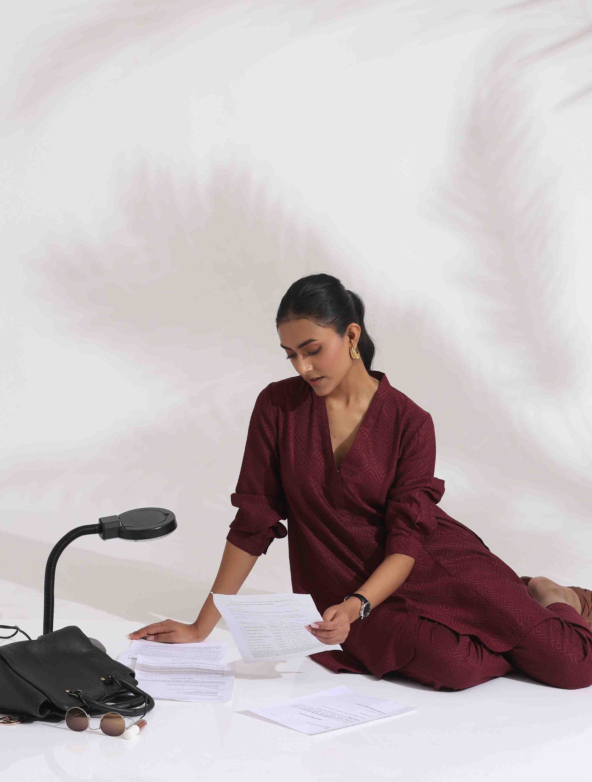 trueBrowns Maroon Dobby Co-ord Set - Distacart