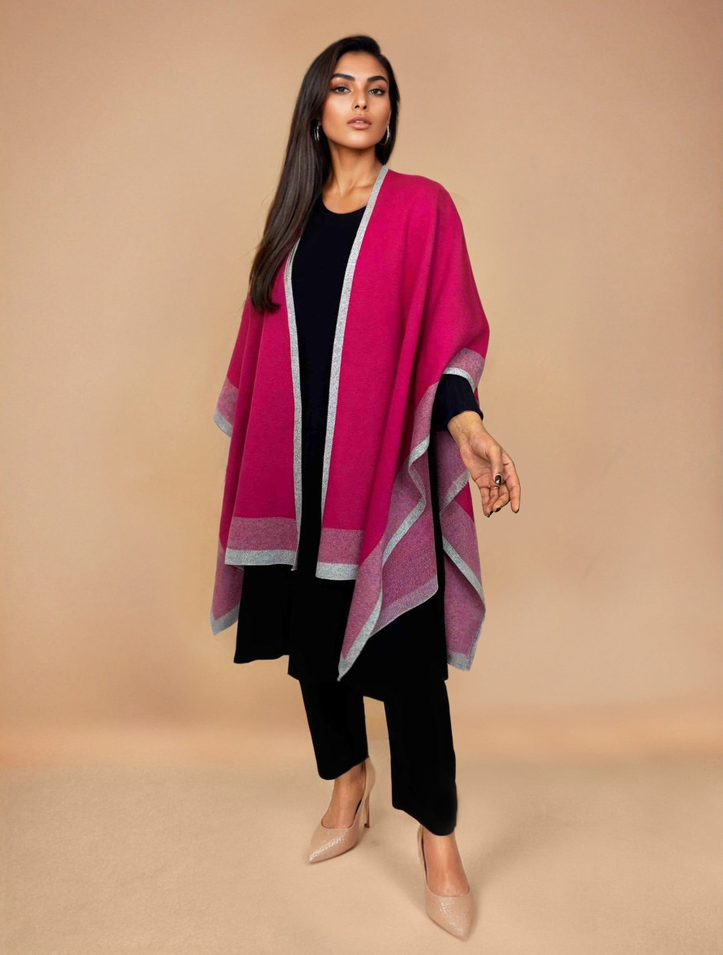 trueBrowns Pink Woollen Kaftan Cape - Distacart