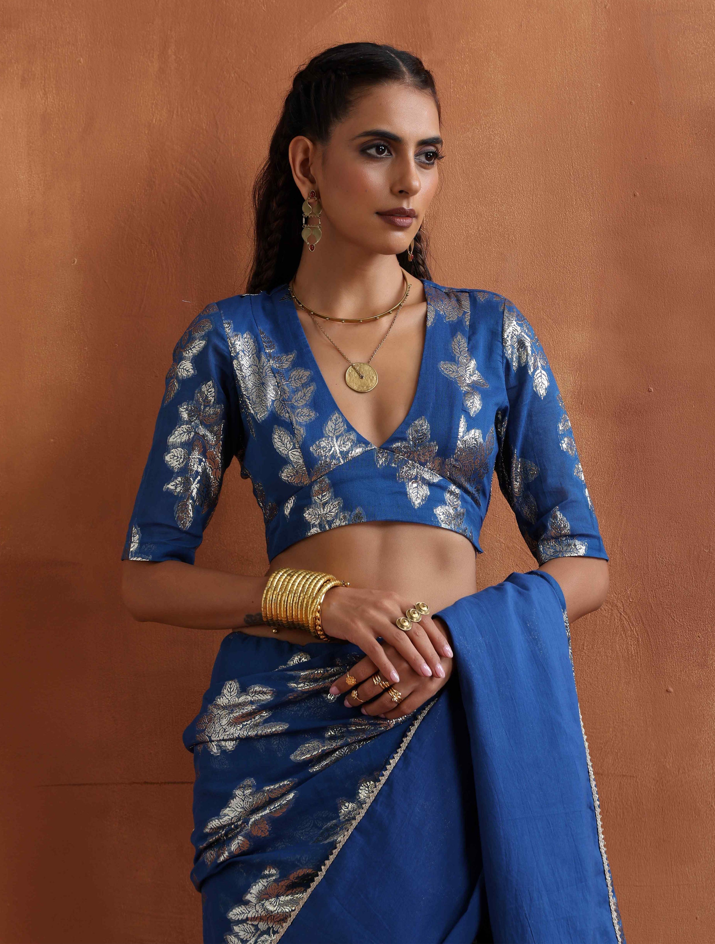 trueBrowns Blue Metallic Blouse - Distacart