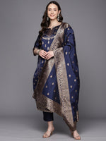 Thumbnail for Ahalyaa Unstitched Navy Blue Dress Material - Distacart