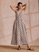 Thumbnail for trueBrowns Clay Dabu Buta Print Cotton Sleeveless Wrap Dress - Distacart