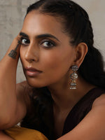 Thumbnail for trueBrowns Silver Gold Tone Kundan Earrings - Distacart