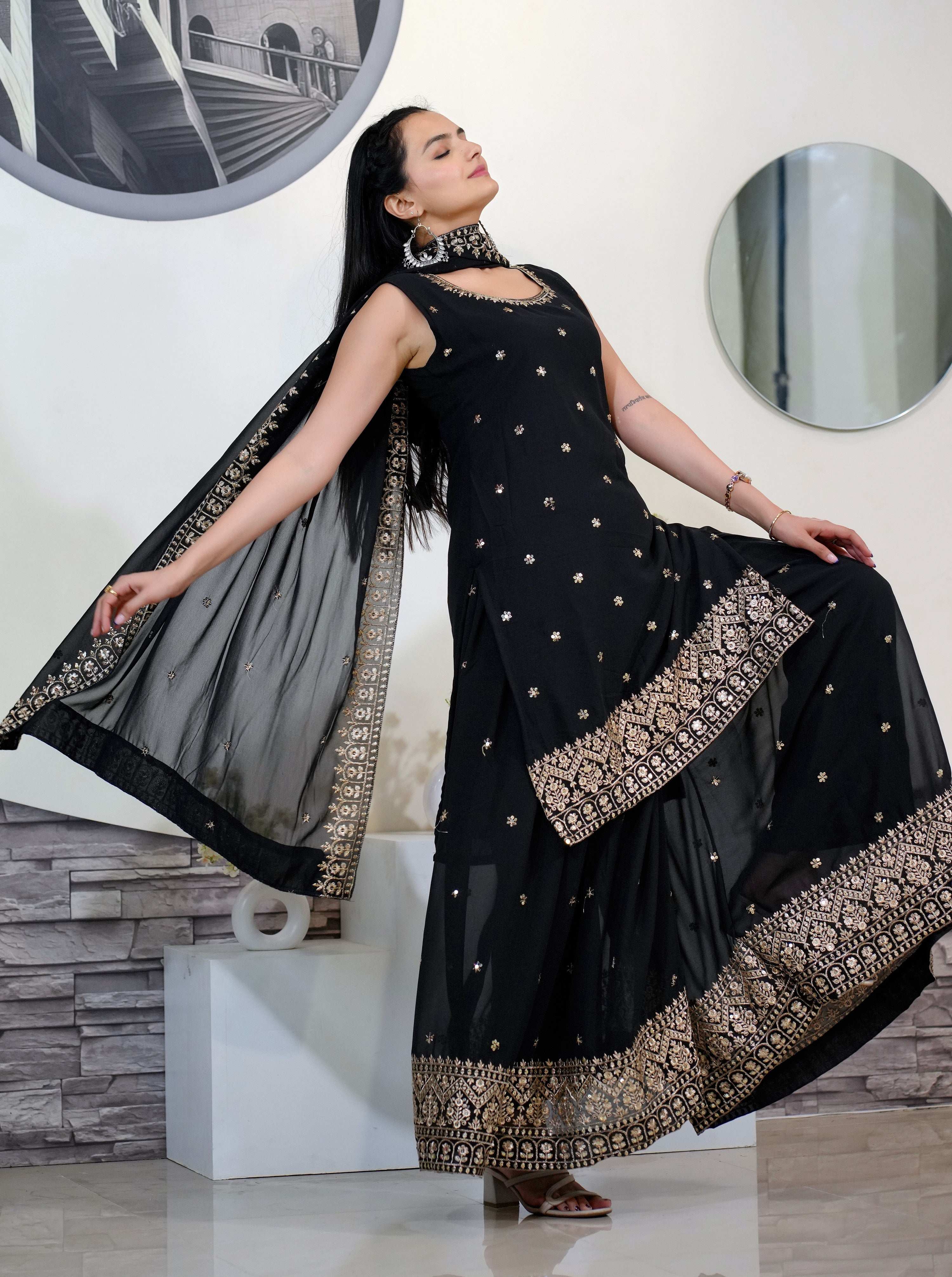 Yash Enterprise Awasome Embroidery Georgette Black Readymade Salwar Suit