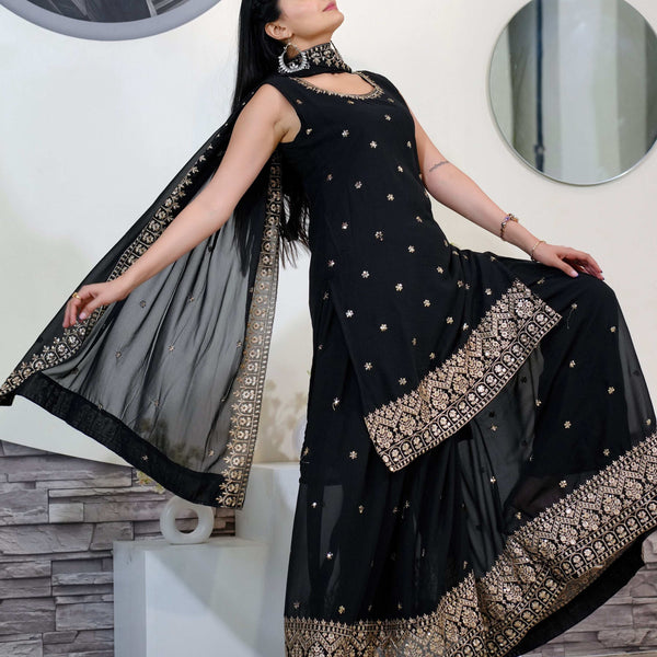 Yash Enterprise Awasome Embroidery Georgette Black Readymade Salwar Suit