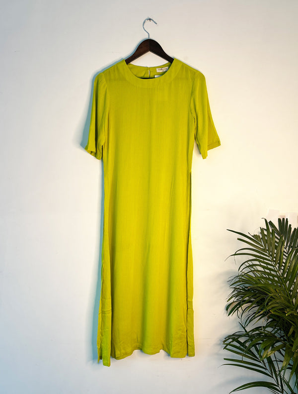 trueBrowns Lime Crinkled Kurta