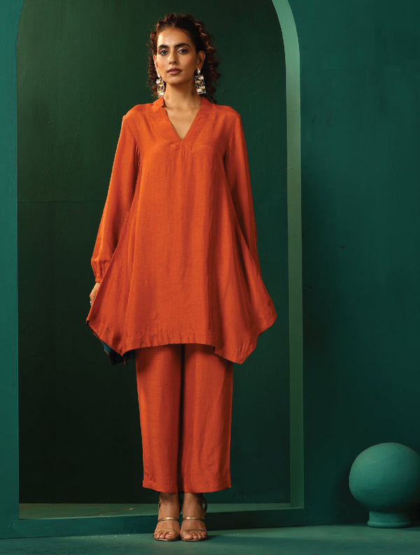 trueBrowns Rust Silk Collar Co-ord Set - Distacart