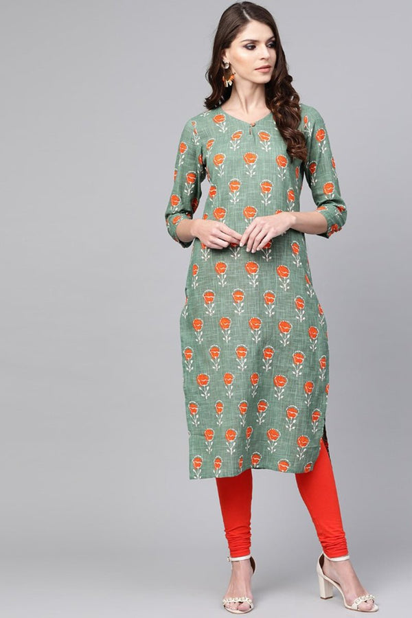 Ahika Women Casual Wear Cotton Fabric Sea Green Printed Trendy Kurti - Distacart