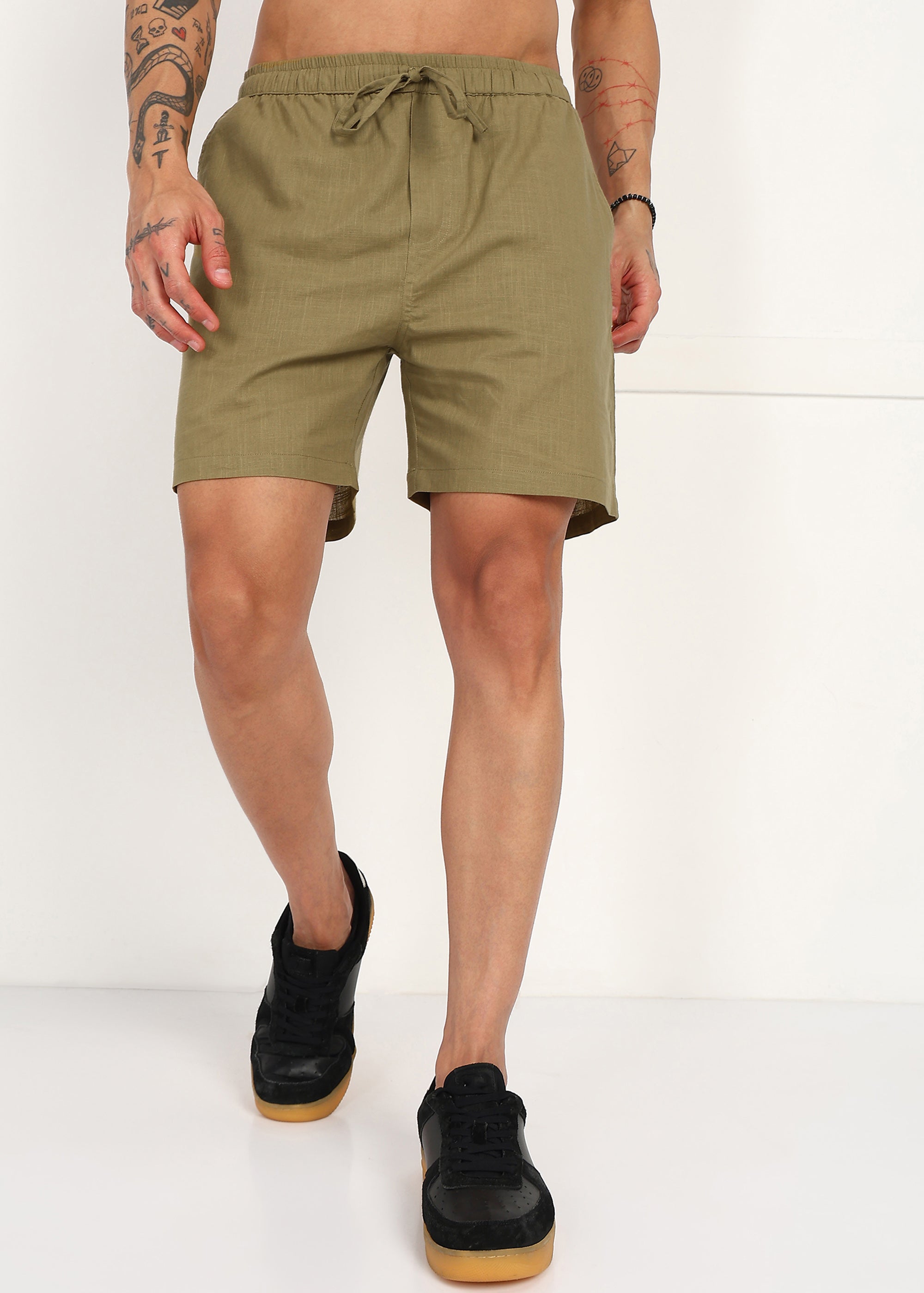 Fabmade Olive Ease Linen Shorts - Distacart