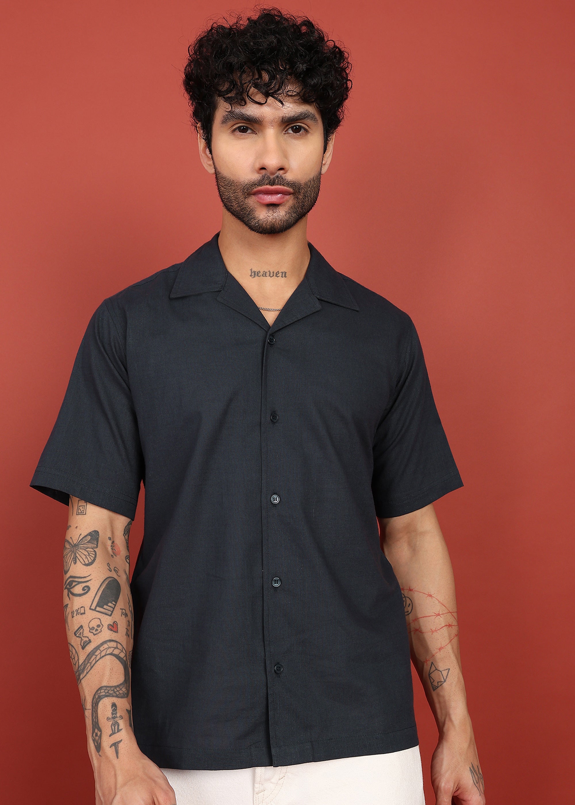 Fabmade Midnight Black Cuban Collar Shirt - Distacart