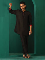 Thumbnail for trueBrowns Men's Black Silk Co-ord Set Stitch Detail - Distacart