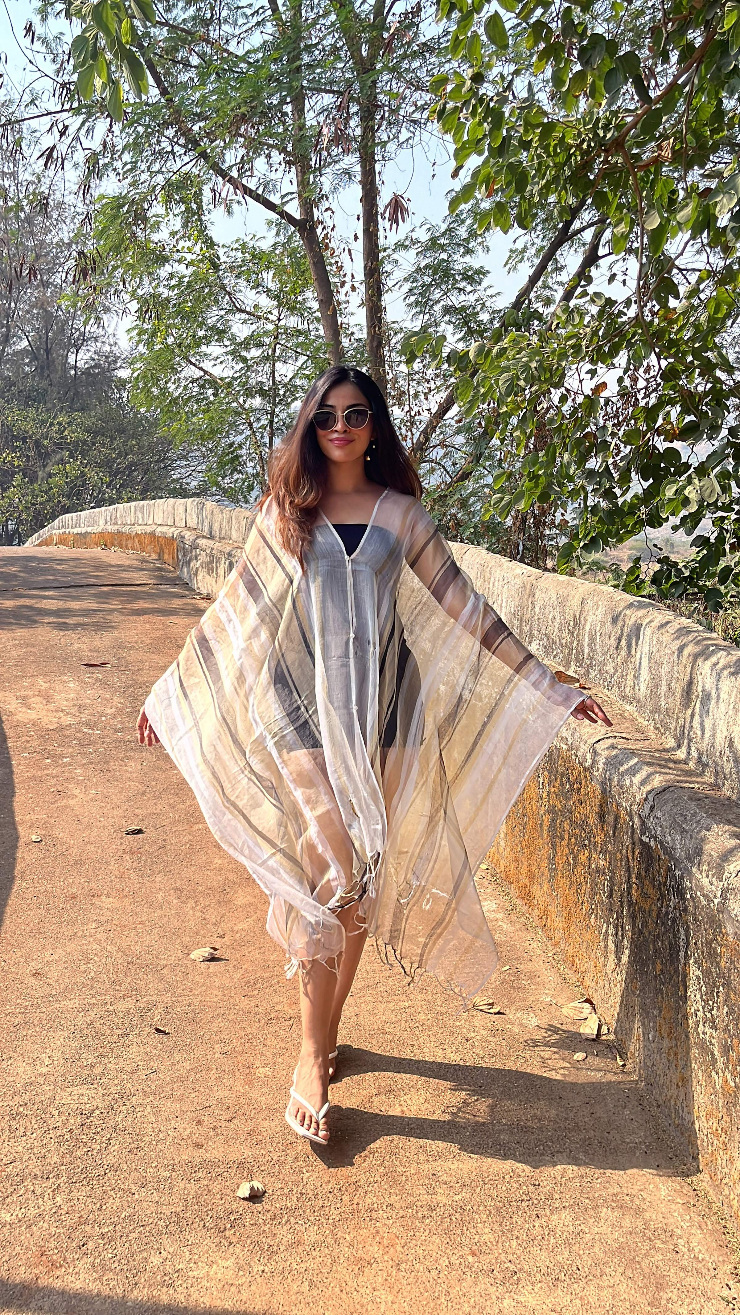 Noroke Silk Fabric Striped Silk Beachwear Cover Up - Distacart