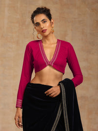 Thumbnail for trueBrowns Rani Pink Velvet Embroidered Blouse - Distacart