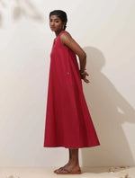 Thumbnail for trueBrowns Maroon Cotton Linen Dress