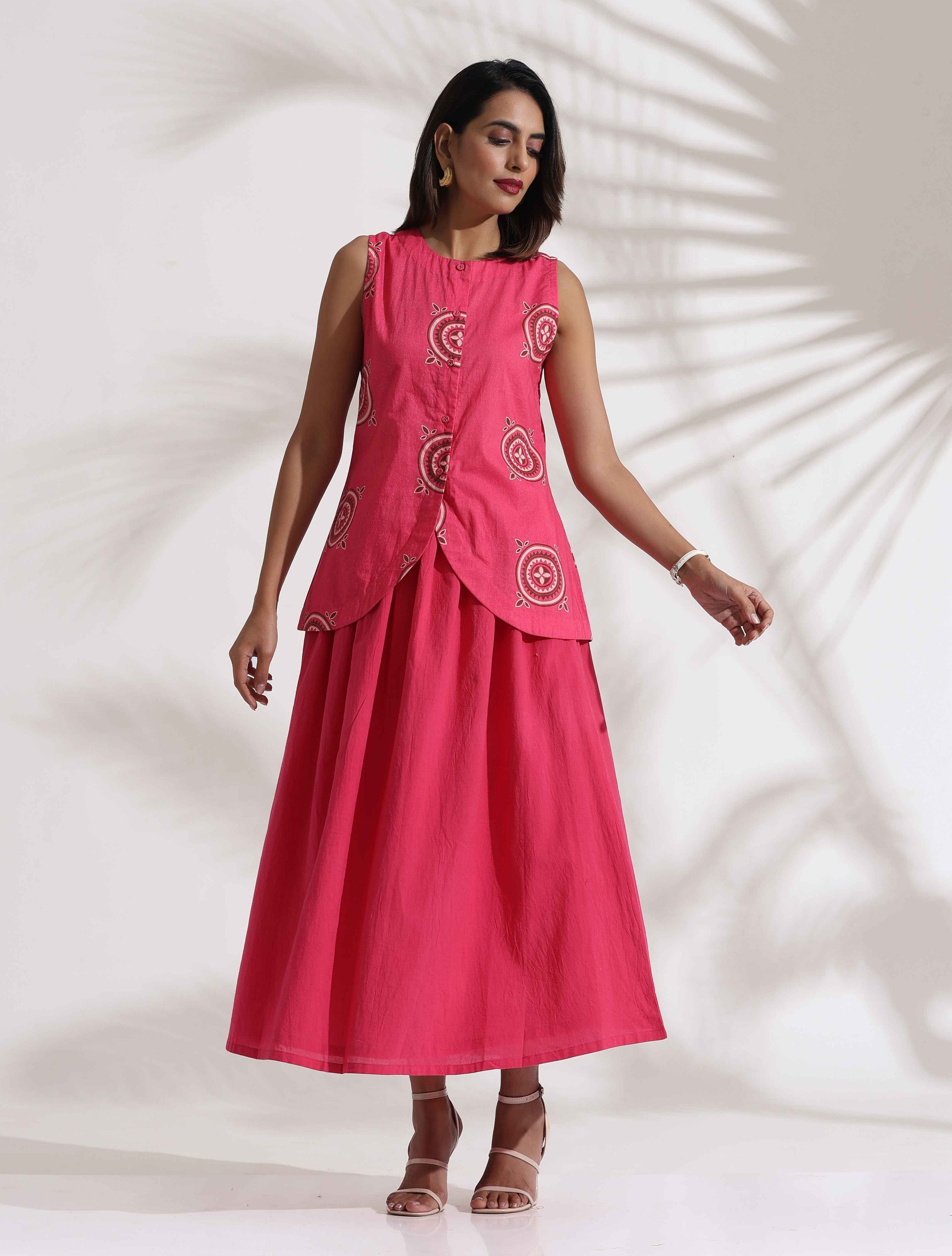 trueBrowns Pink Cotton Skirt Co-ord Set - Distacart