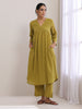 trueBrowns Avacado Green Dobby Flared Slit Kurta Pant Set - Distacart