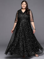 Thumbnail for Ahalyaa Plus Size Printed Net V-neck Maxi Ethnic Dress - Distacart