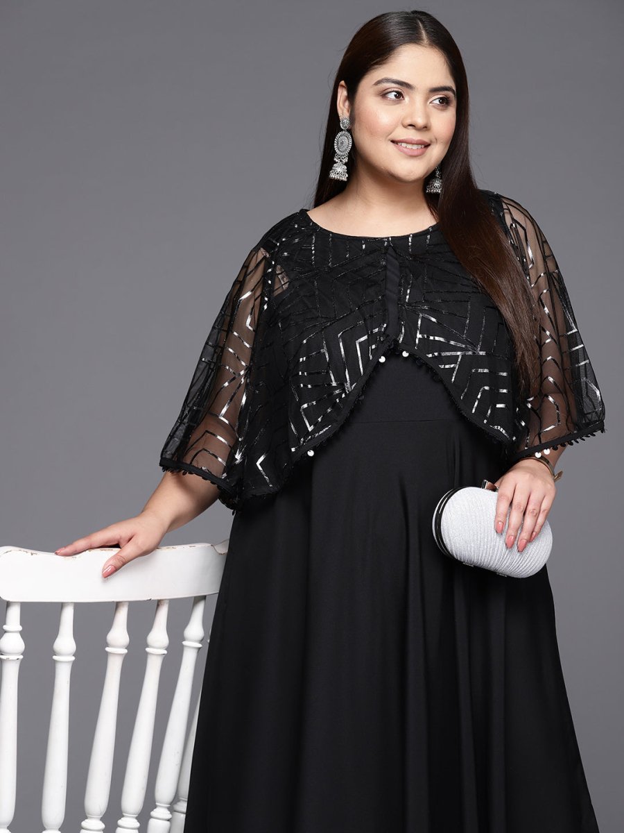 Ahalyaa Plus Size Geometric Print Crepe Layered A-line Maxi Ethnic Dress - Distacart