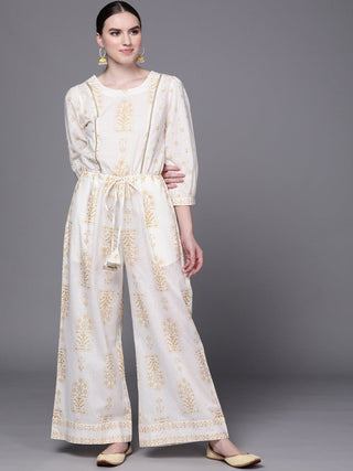 Ahalyaa Off White Printed Basic Jumpsuit - Distacart