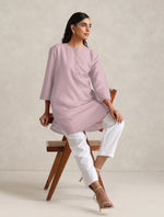 Thumbnail for trueBrowns Pink Cotton Blend Short Kurta