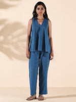 Thumbnail for trueBrowns Blue Cotton Dobby Flared Co-ord Set - Distacart