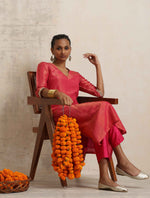 Thumbnail for trueBrowns Hot Pink Tissue Straight Kurta Set