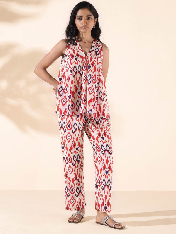 trueBrowns Carrot Cotton Ikat Flared Co-ord Set - Distacart