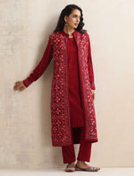 Thumbnail for trueBrowns Maroon Kashmiri Woollen Jacket 3pc Set