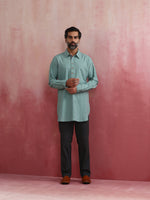 Thumbnail for trueBrowns Men's Aqua Blue Cotton Shirt Collar Stylized Kurta - Distacart