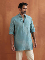 Thumbnail for trueBrowns Men's Green Cotton Dobby Short Kurta