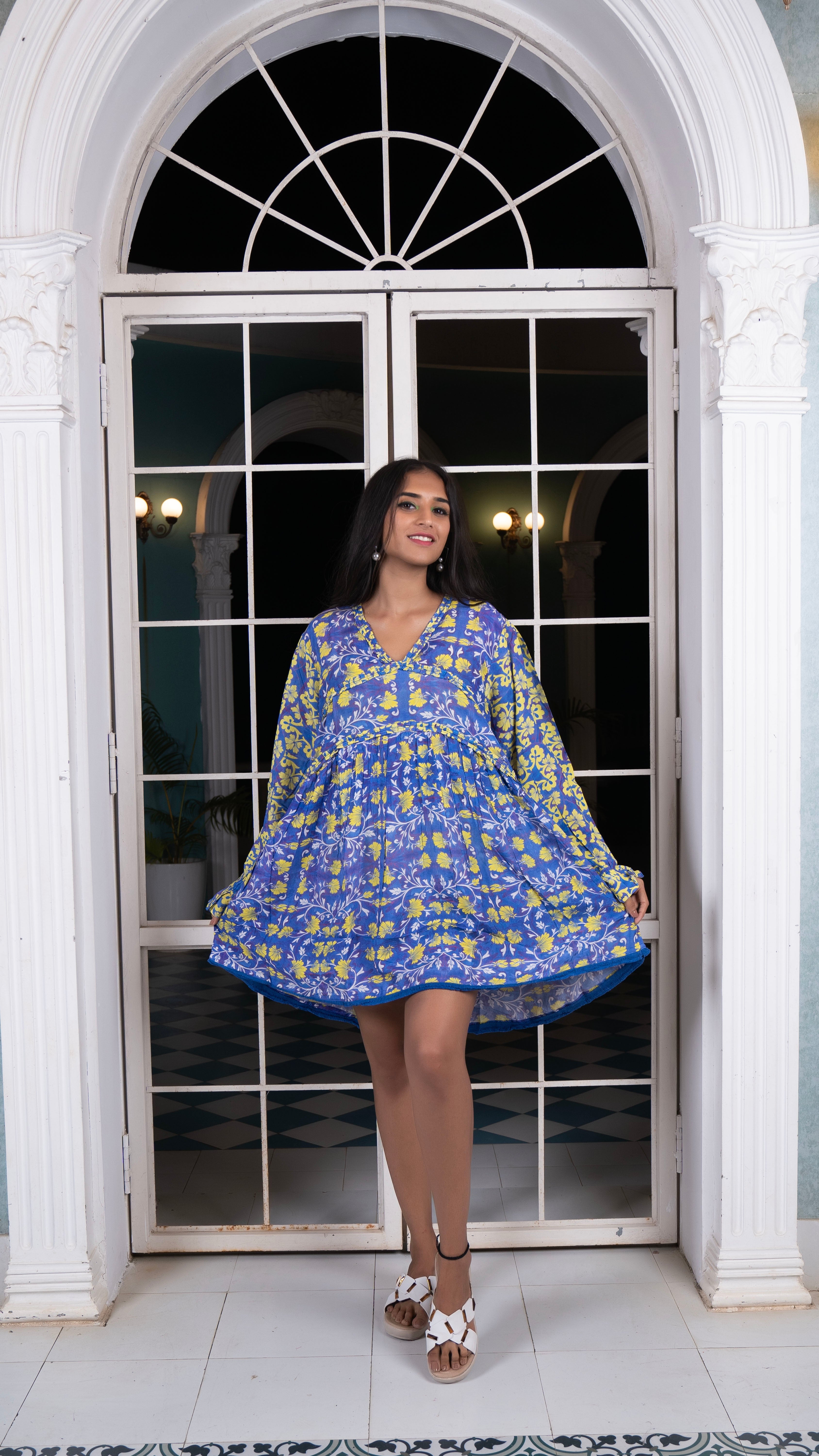 Noroke Cupro Muslin Blue Pottery Tunic Dress - Distacart