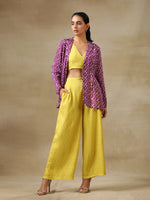Thumbnail for trueBrowns Lime Green Bandhani Printed Silk Top Pant with Purple Printed Jacket Set - Distacart