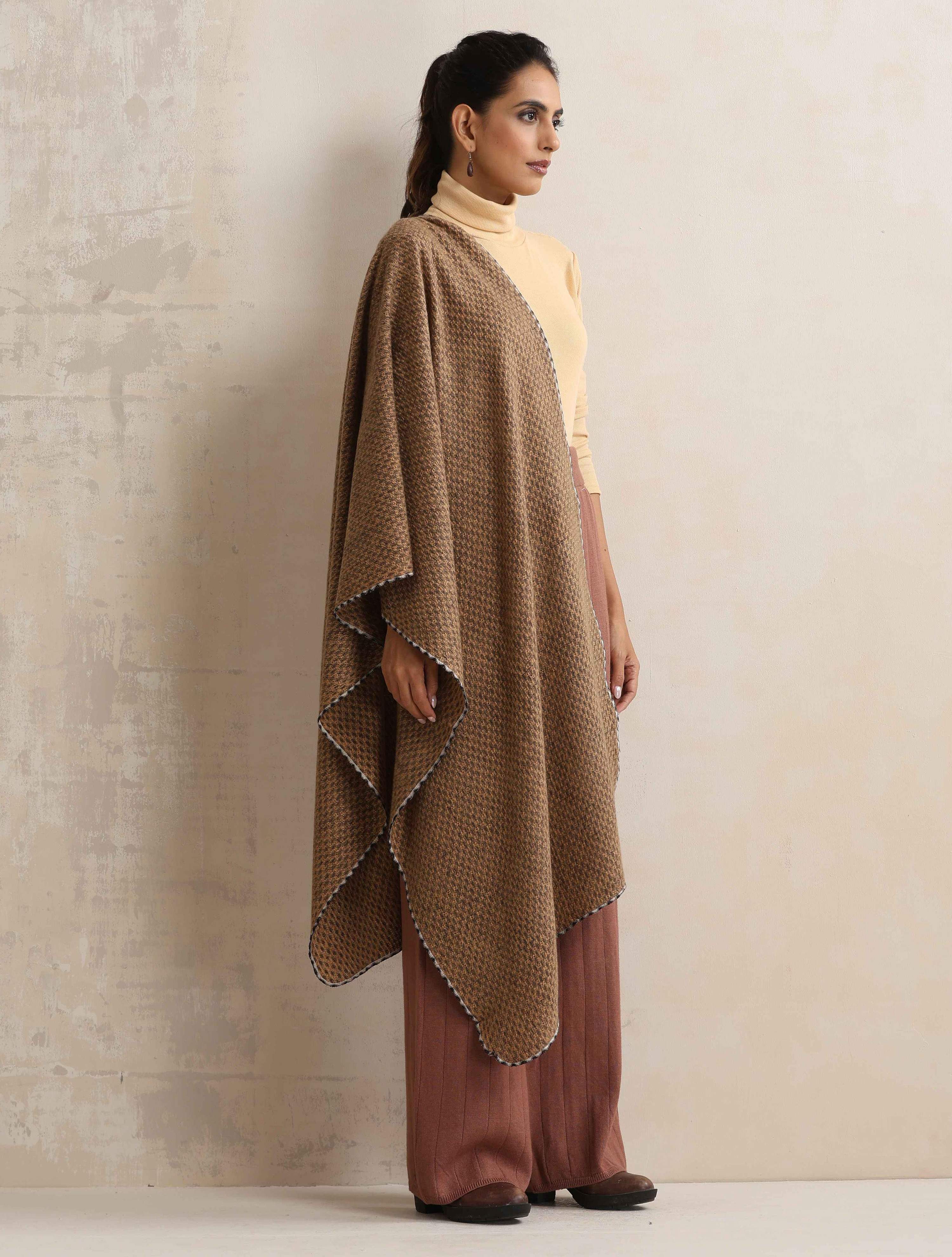 trueBrowns Brown Check Woollen Stole - Distacart