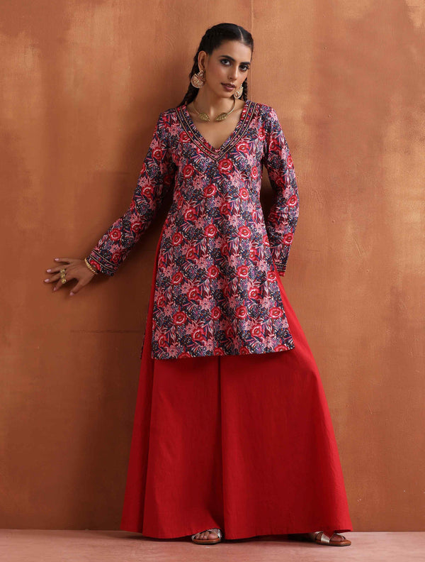 trueBrowns Pink Print Sharara Set - Distacart