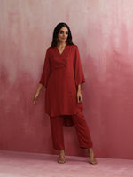 Thumbnail for trueBrowns Maroon Modal V Neck Kurta Co-ord Set