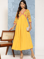 Thumbnail for Ahalyaa Floral Print Crepe Empire Midi Ethnic Dress - Distacart